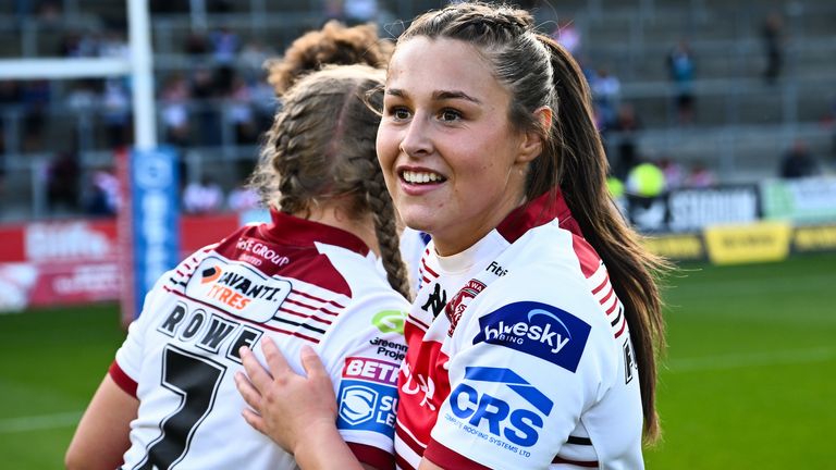 Jenna Foubister of Wigan celebrates their victory over St Helens
