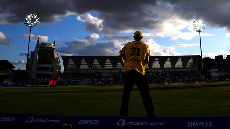 Floodlights on during Hundred match at Trent Bridge