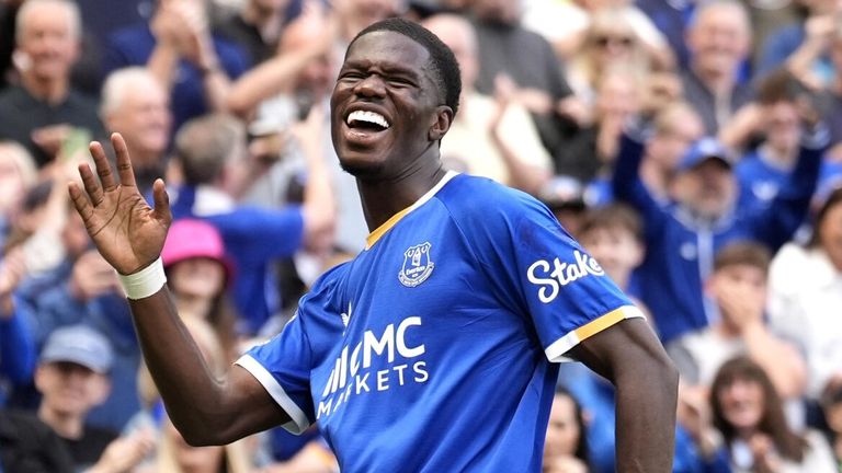 Thierno Barry celebrates after doubling Everton's lead against Crystal Palace