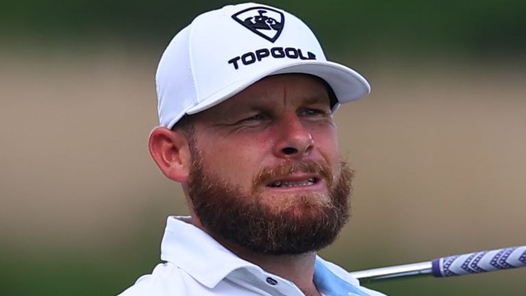 BEDMINSTER, NJ - AUGUST 06: Tyrrell Hatton of Legion XIII of the LIV Golf League plays from the 9th fairway during the first round of LIV Golf New York on August 6, 2026 at Trump National Golf Club in Bedminster, New Jersey. (Photo by Rich Graessle/Icon Sportswire) (Icon Sportswire via AP Images)