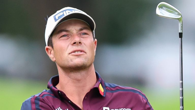 Viktor Hovland, of Norway, plays a shot on the first hole during the second round of the Tour Championship