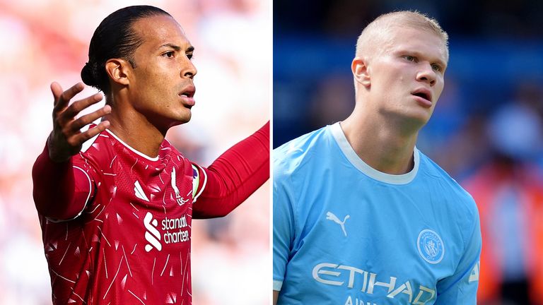 Liverpool's Virgil van Dijk and Erling Haaland of Manchester City