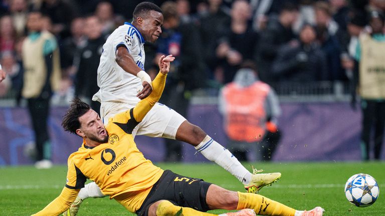 Youssoufa Moukoko playing against his old club in a Champions League game in 2025