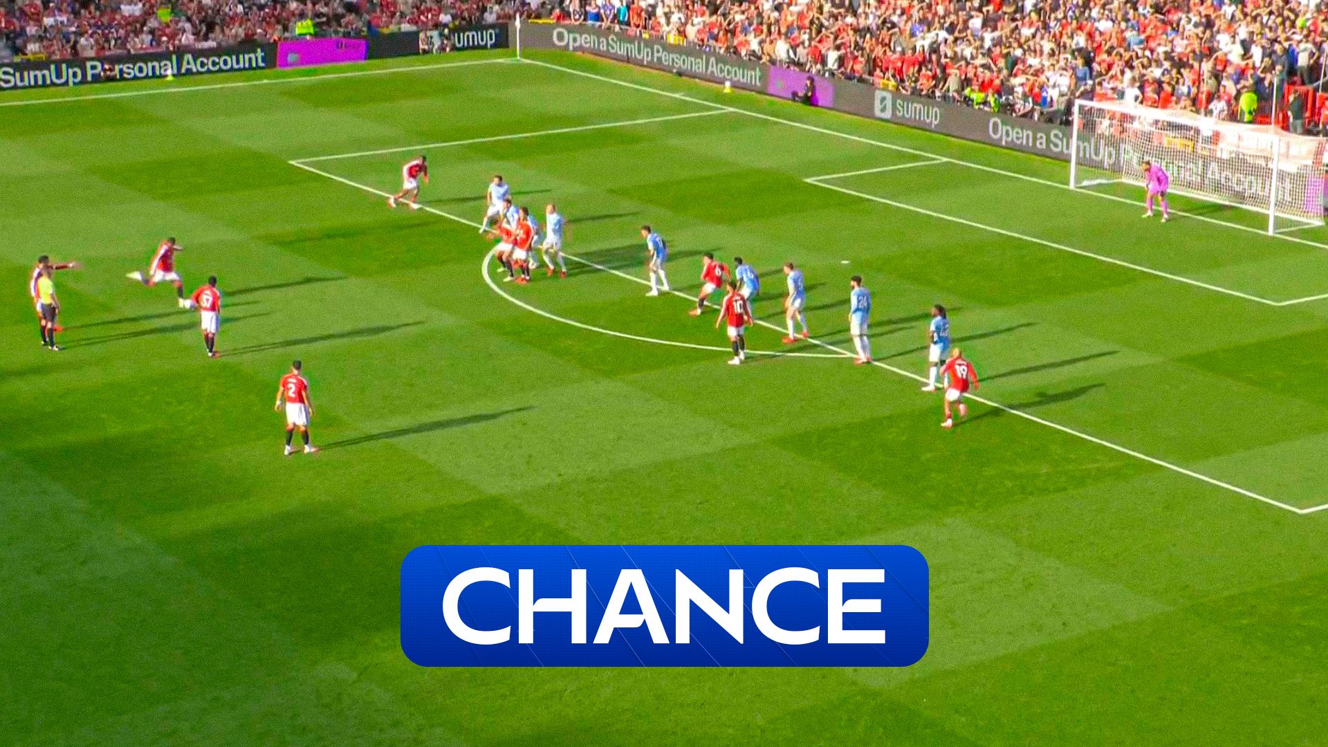 Rashford’s 28-yard free-kick crashes against the post!