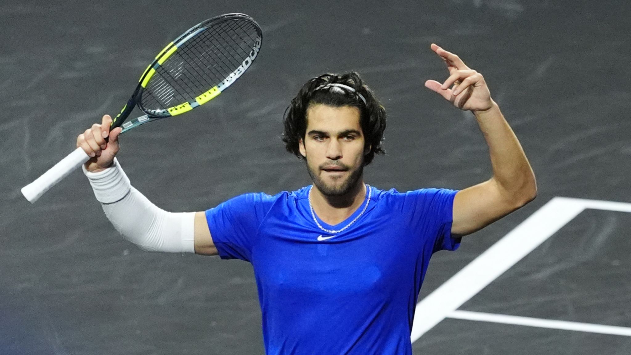 Alcaraz celebrates after his thrilling win over Taylor Fritz