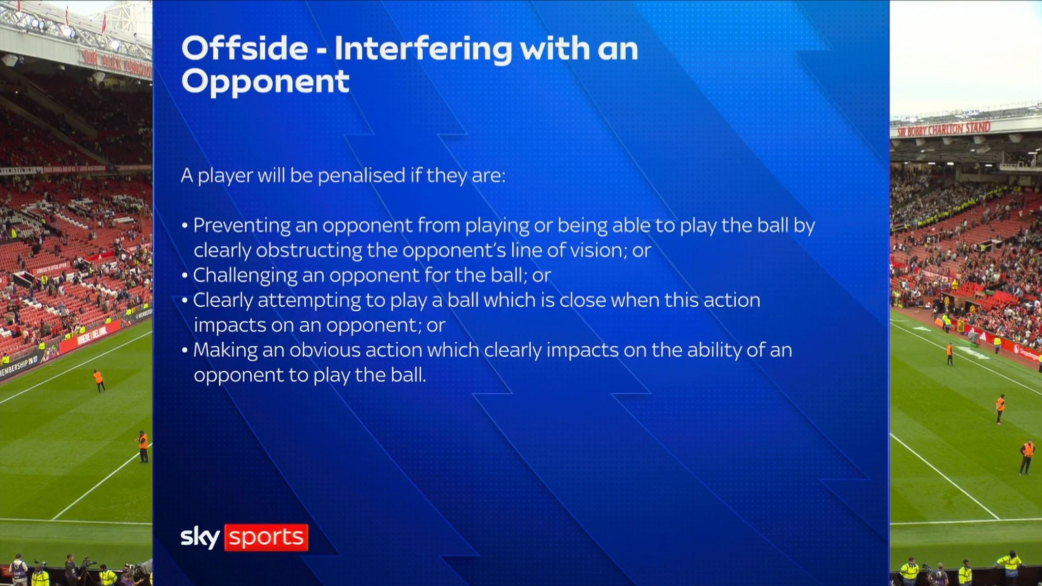 Offside law graphic shown during coverage of Manchester United's match against Man City