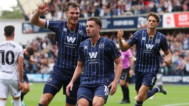 Camiel Neghli celebrates after doubling Millwall's lead against West Ham