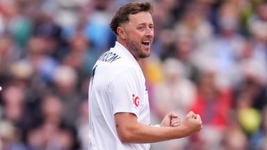 England's Ollie Robinson celebrates the wicket of Pakistan's Saim Ayub