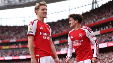Martin Odegaard celebrates after scoring Arsenal's second goal against Chelsea