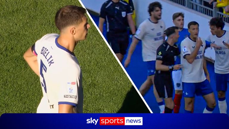 Portsmouth's game with Cardiff was halted after Krystian Bielik was involved in an incident with a Pompey fan.