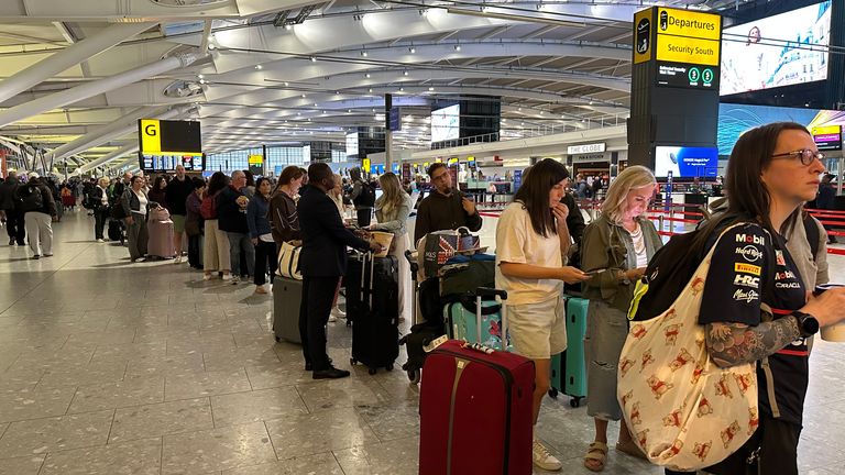 Queues at Heathrow Airport. Pic: Oliver Whitfield-Miocic