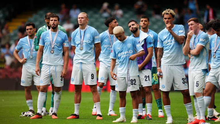 Manchester City players after losing the Community Shield final. Pic: PA