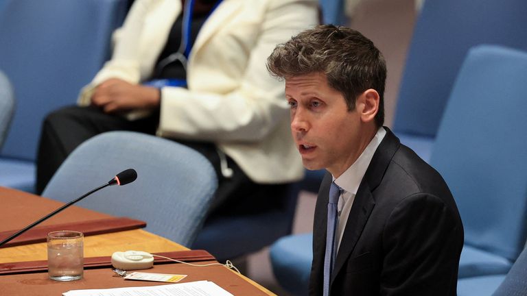 OpenAI CEO Sam Altman addresses the United Nations Security Council. Pic: Reuters