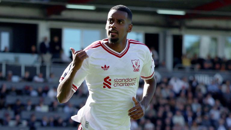 Alexander Isak celebrates after opening the scoring for Liverpool at Bournemouth