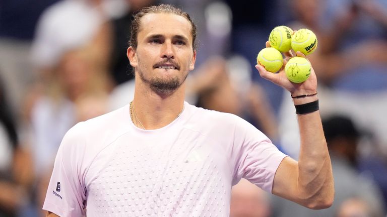Alexander Zverev, of Germany, waves to the crowd after defeating Botic van de Zandschulp, of the Netherlands, during the quarterfinal round 