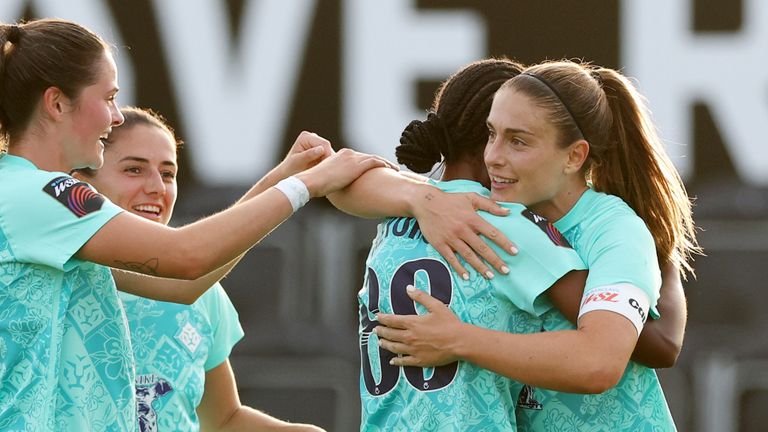 Alexia Putellas celebrates her goal with team-mates