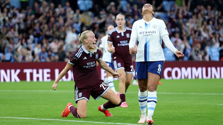 Amalie Vangsgaard after pulling a goal back for Aston Villa