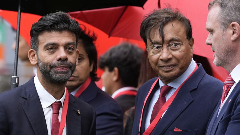 Amit Bhatia with his father-in-law Lakshmi Mittal before Liverpool vs Nottingham Forest