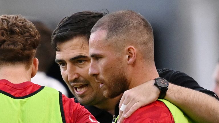 Liverpool boss Andoni Iraola (left) has not held any talks with Mac Allister over a new deal