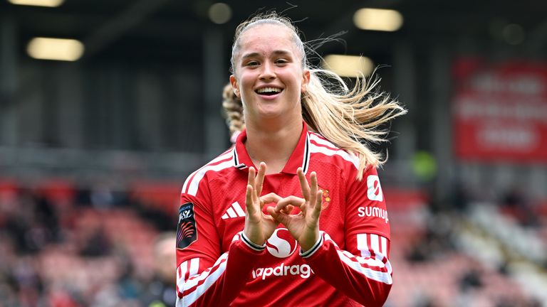 Andrea Medina celebrates after doubling Man Utd's lead over West Ham