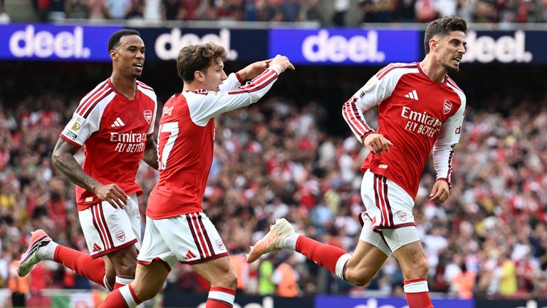 Arsenal's Kai Havertz celebrates his goal against Chelsea 