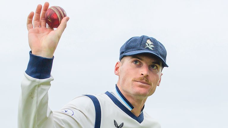 Yorkshire's Ben Cliff celebrates taking 11 wickets in the match against Somerset (SWpix.com)
