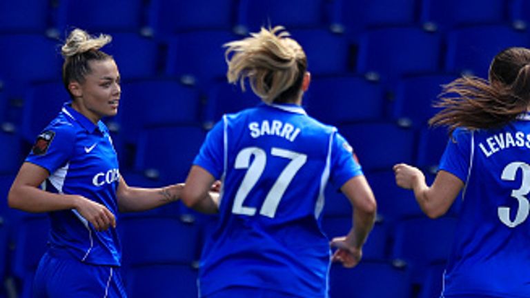 BIRMINGHAM, ENGLAND - SEPTEMBER 13: Oceane Hurtre of Birmingham City celebrates scoring her team?s first goal with teammates during the Barclays Women's Super League 2026/27 match between Birmingham City and Brighton & Hove Albion at St Andrew?s at Knighthead Park on September 13, 2026 in Birmingham, England. (Photo by Leila Coker - WSL/WSL Football via Getty Images)