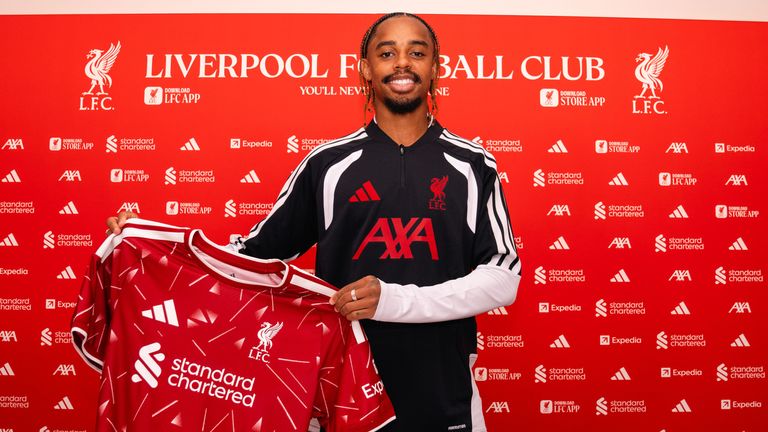 Bradley Barcola poses for a photo at Liverpool's at AXA Training Centre after signing for the club