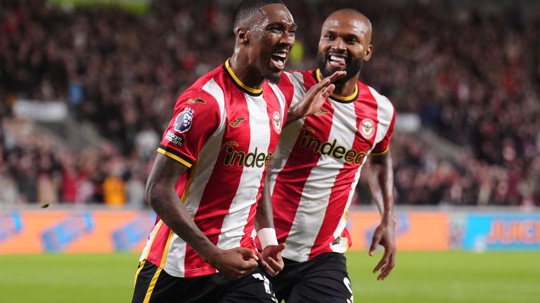 Jaidon Anthony celebrates putting Brentford ahead