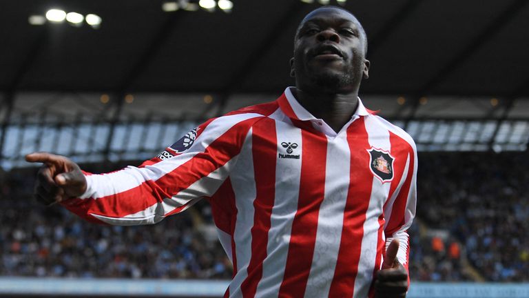 Brian Brobbey celebrates after equalising for Sunderland at the Etihad