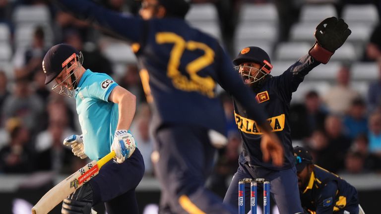 England captain Harry Brook trapped lbw by Dunith Wellalage