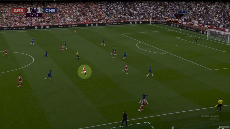 Eight seconds later, Calafiori had ventured over to the right wing to collect a pass from Kai Havertz