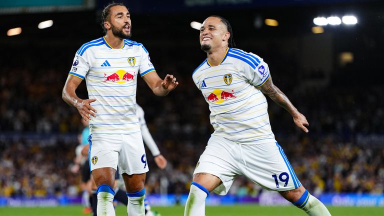Leeds celebrate their fourth goal vs Newcastle