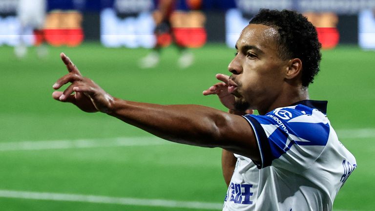 Auxerre's Cameron Archer celebrates after scoring the winner against Nice