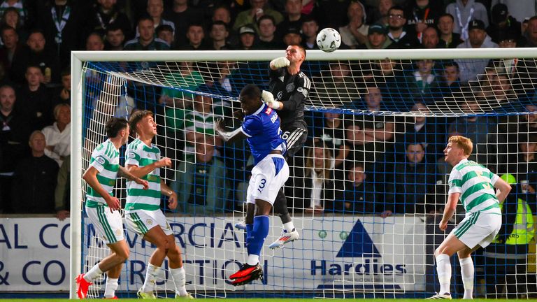 PERTH, SCOTLAND - SEPTEMBER 09: Celtic's Sam Johnstone punches the ball clear during a William Hill Premiership match between St Johnstone and Celtic at McDiarmid Park, on September 09, 2026, in Perth, Scotland. (Photo by Craig Williamson / SNS Group