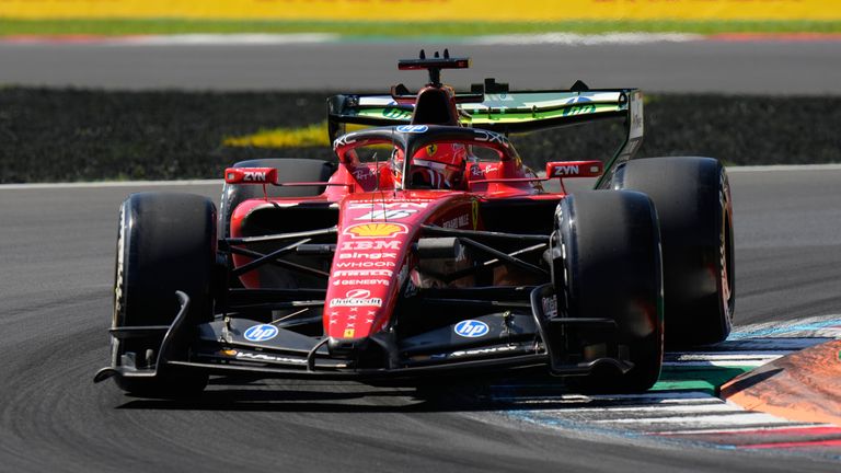 Ferrari driver Charles Leclerc of Monaco steers his car during the first free practice ahead of the Italian Formula One Grand Prix, in Monza, Italy, Friday, Sept. 4, 2026. (AP Photo/Luca Bruno)