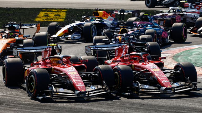 Monza: Motorsport: FIA Formula One World Championship, Grand Prix of Italy, Autodromo Nationale Monza on September, 6, 2026, (Photo by Hoch Zwei) Start, 44 HAMILTON Lewis (gbr), Scuderia Ferrari SF-26, action, 16 LECLERC Charles (mco), Scuderia Ferrari SF-26 Photo by: HZ/picture-alliance/dpa/AP Images