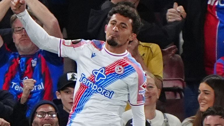 Crystal Palace's Yeremy Pino celebrates scoring their side's first goal of the game during the Europa League, league phase match at Selhurst
