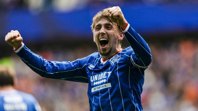 Rangers' Dan Neil celebrates scoring to make it 1-0