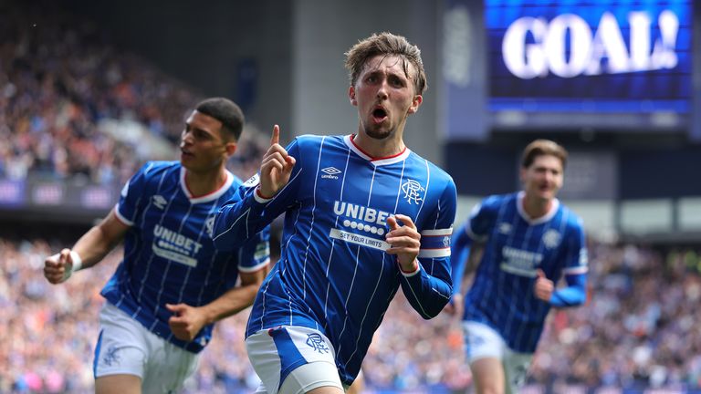 Rangers' Daniel Neil celebrates scoring their side's first goal of the game