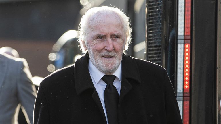 GLASGOW, SCOTLAND - JANUARY 16: Danny McGrain is pictured attending the funeral of St Mirren and Celtic legend Frank McGarvey at St Anthony's Church, on January 16, 2023, in Rutherglen, Scotland. (Photo by Alan Harvey / SNS Group)