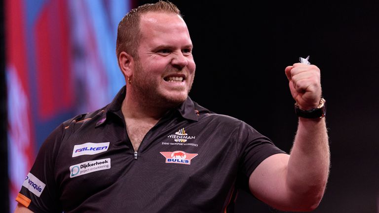 Dirk van Duijvenbode celebrates his victory over Luke Humphries (credit: Kelly Deckers/PDC)