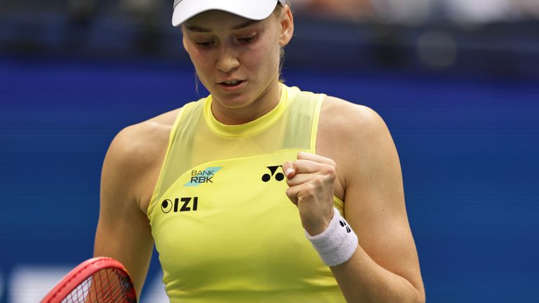 Elena Rybakina, of Kazakhstan, reacts during a match against Aryna Sabalenka, of Belarus, during the women's singles final of the U.S. Open 