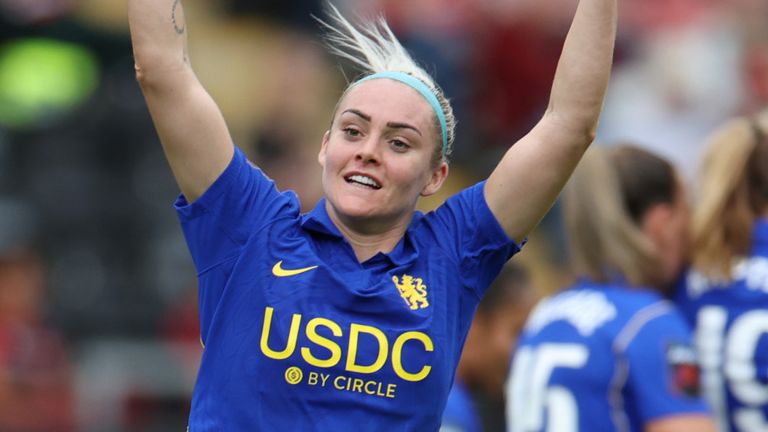 Ellie Carpenter of Chelsea celebrates after scoring her team's fourth goal