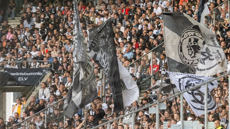 The Elversberg fans support their team during the win over Borussia Monchengladbach