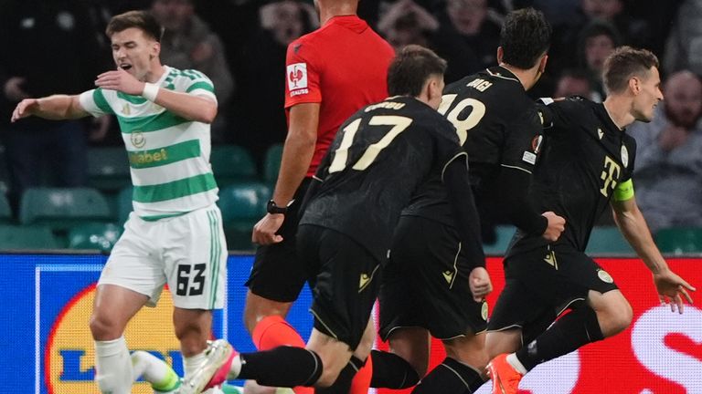 Ferencvaros' Kristoffer Zachariassen (right) celebrates after scoring against Celtic