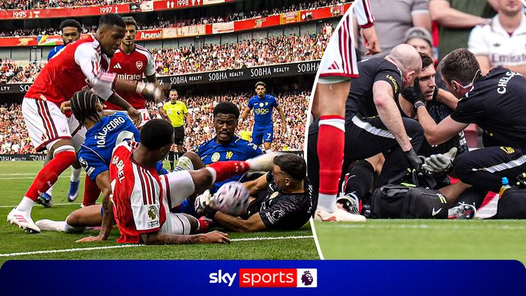 Emi Martinez receives a kick to the head from Gabriel but goes unpunished
