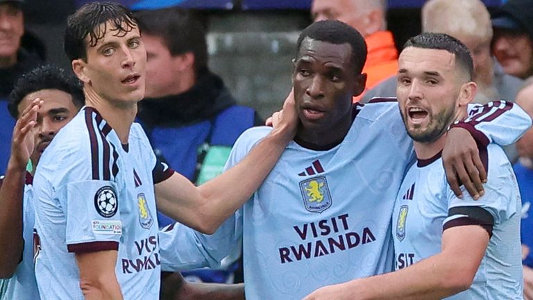 Nicolas Jackson is congratulated after scoring Aston Villa's third goal