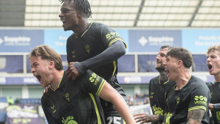 Lincoln City's Freddie Draper celebrates scoring the winning goal