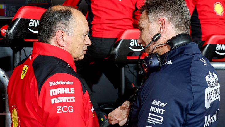 Fred Vasseur and Christian Horner in conversation at the 2023 Las Vegas Grand Prix